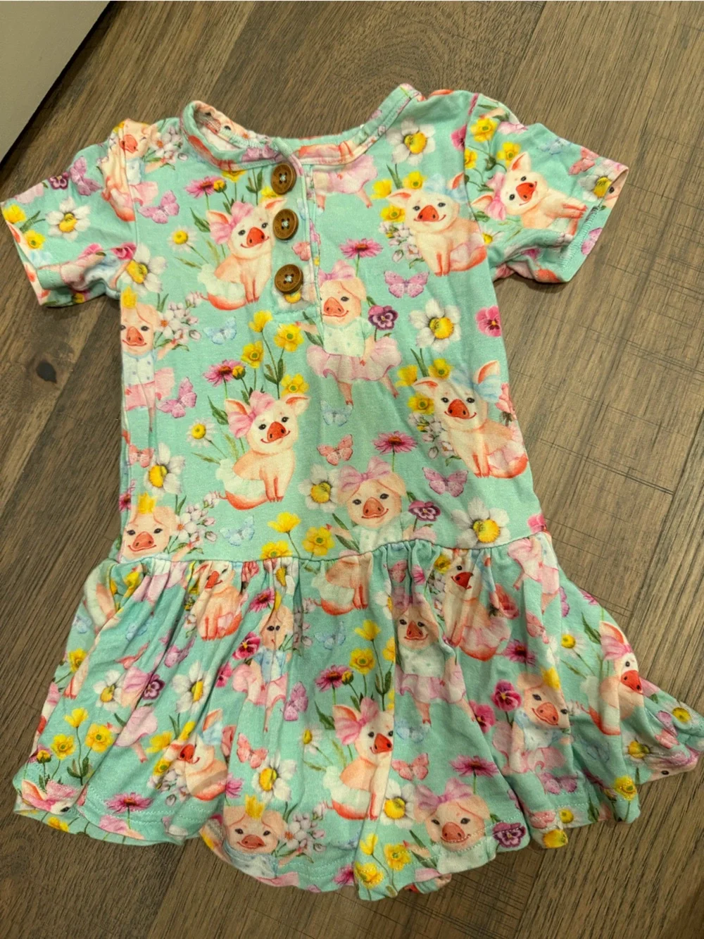 Posh Peanut Mint Green Floral & Pig Ruffle Dress